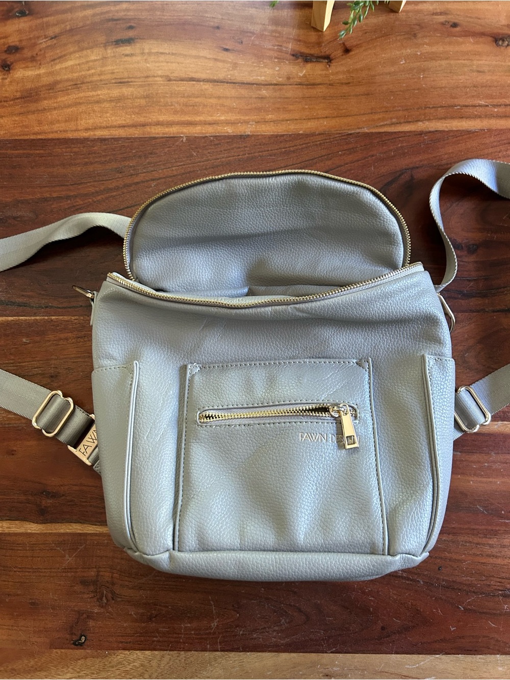 gray vegan leather convertible diaper bag by Fawn Design backpack - Picture 6 of 10